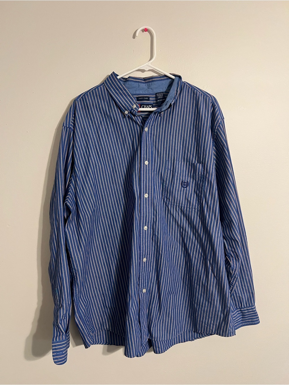 Chaps Men's Long Sleeve Button-Up Shirt Size XXL Blue Striped Easy Care
